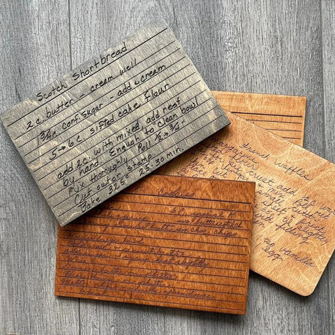 Custom engraved recipe wood card