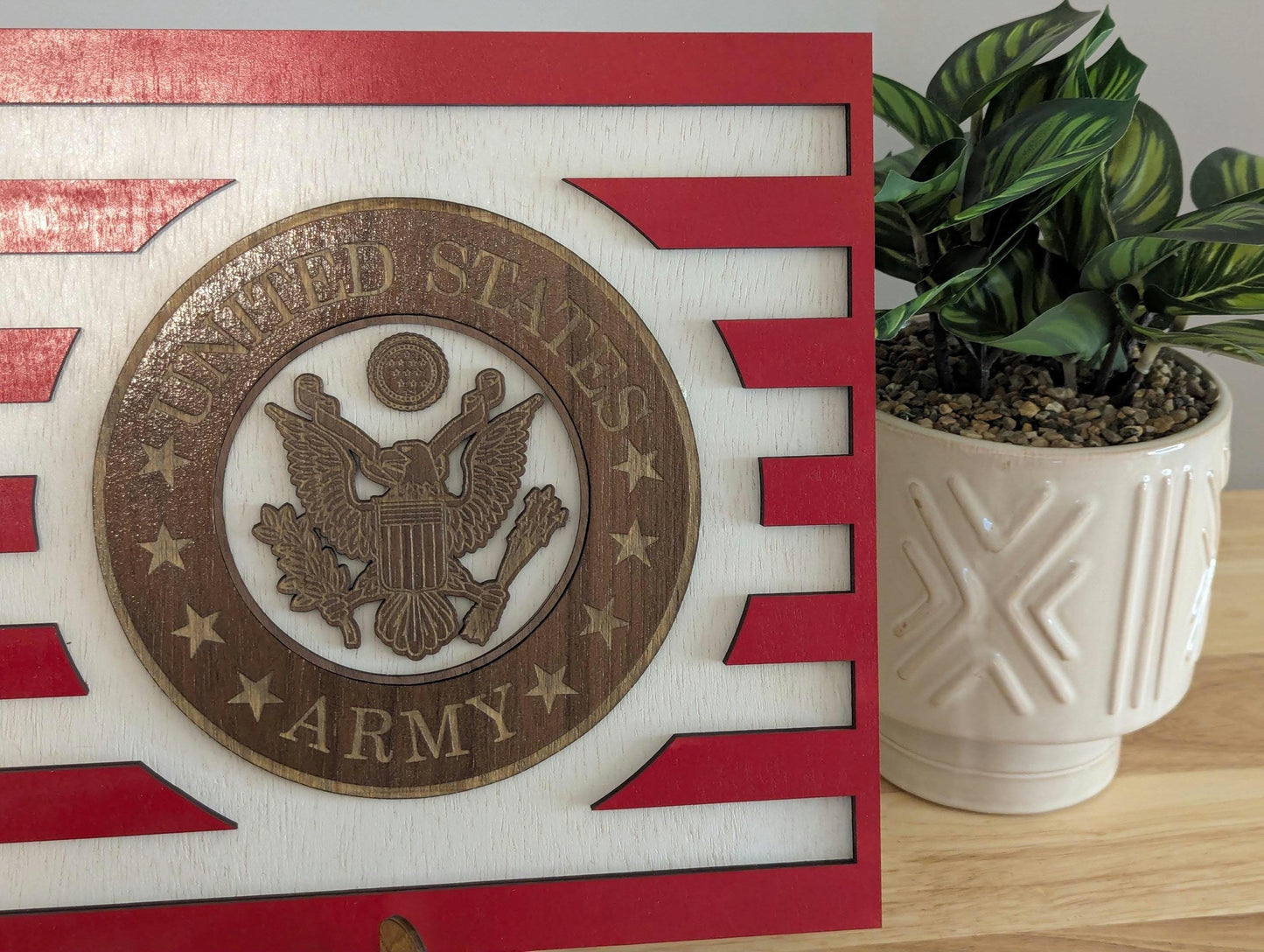 US Army desktop wood flag with optional custom plaque