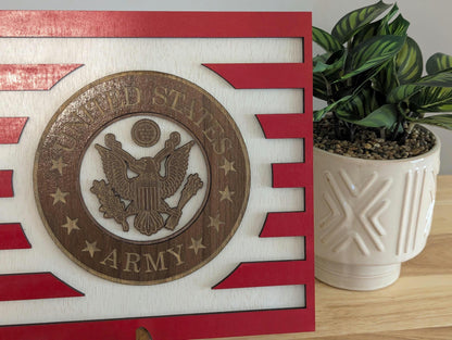 US Army desktop wood flag with optional custom plaque