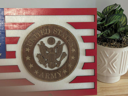 US Army desktop wood flag with optional custom plaque