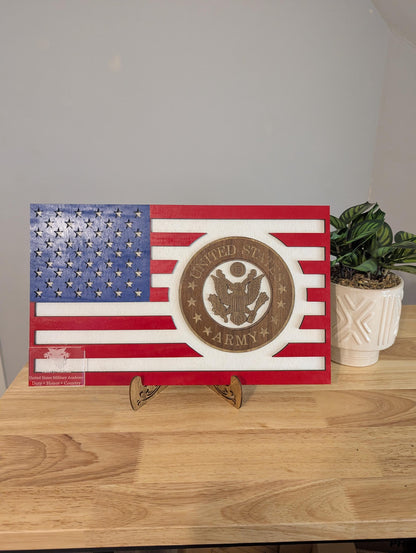 US Army desktop wood flag with optional custom plaque