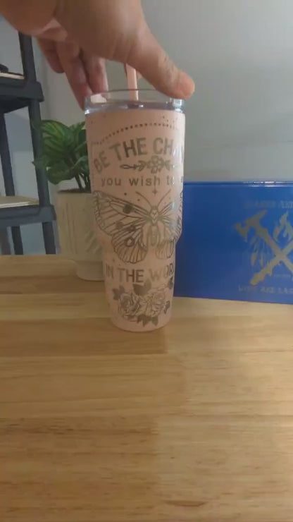 Stunning 30oz pink butterfly and rose full wrap tumbler with inspiring message