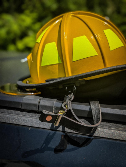 Firefighter Leather Helmet Strap – Black Bridle Leather