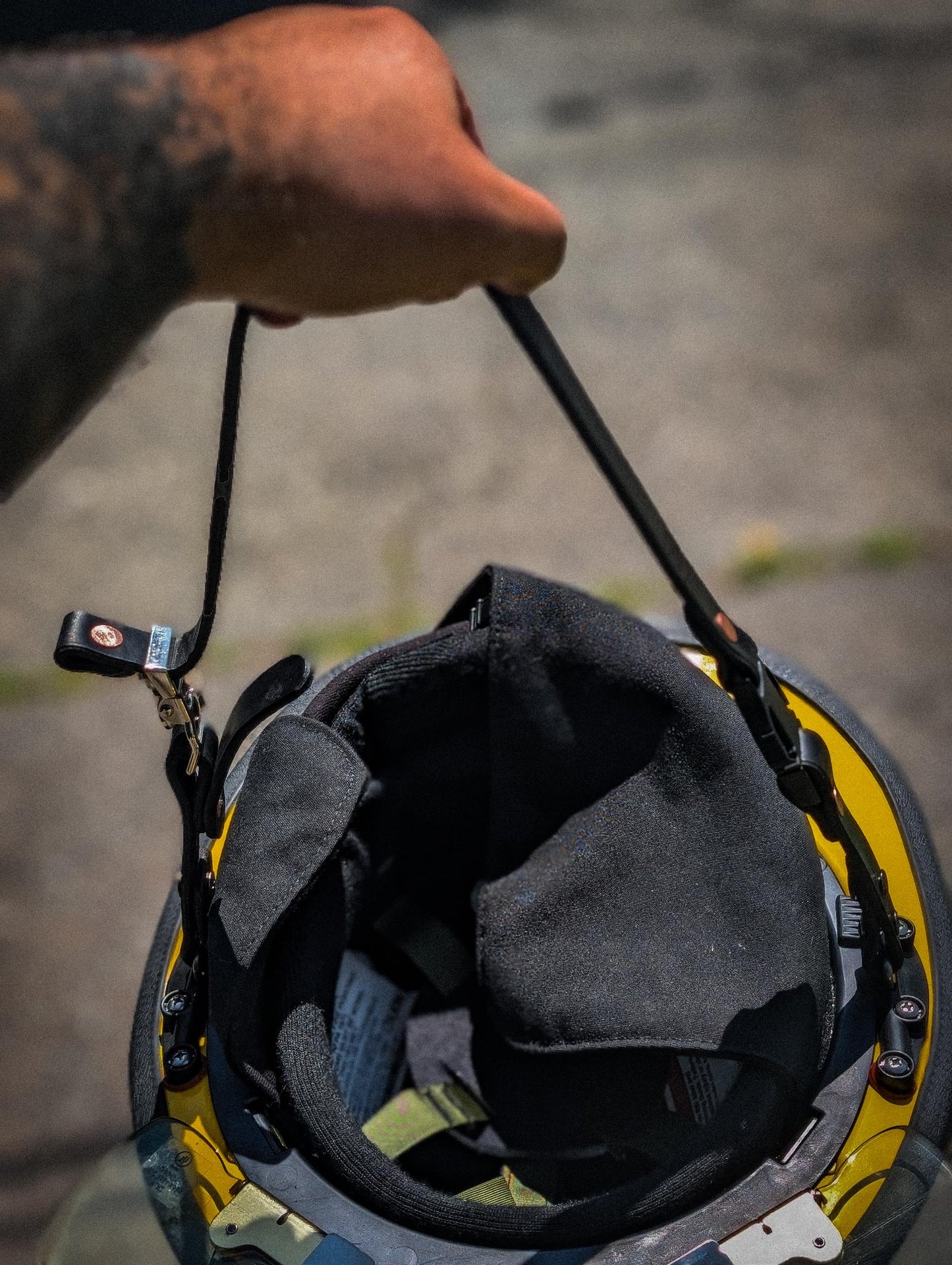 Firefighter Leather Helmet Strap – Black Bridle Leather